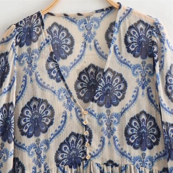 ZARA Blue Metallic Paisley Printed Dress Size: M - Picture 7 of 14